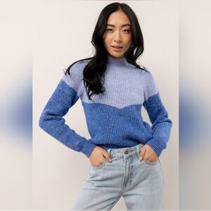 NWT Bohme Vero Moda Lessa Knitted Pullover Blue Color Block Sweater, Small